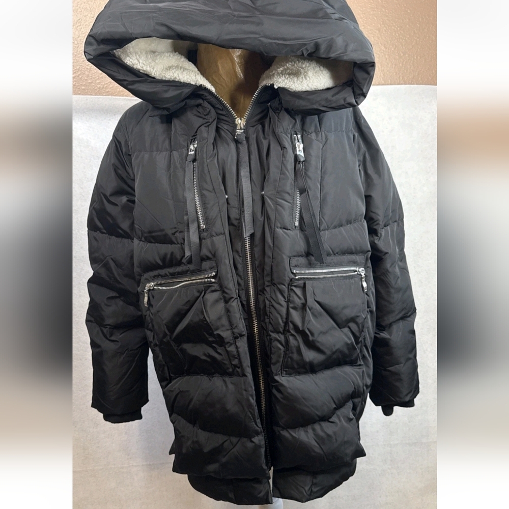 OROLAY NWT Long Down Feather Black Hooded Puffer Jacket Women's Or Men's